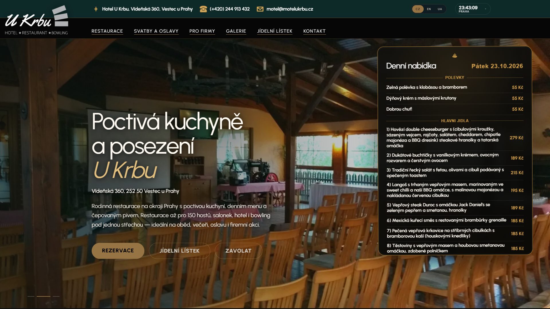 Web Restaurace U Krbu na počítači