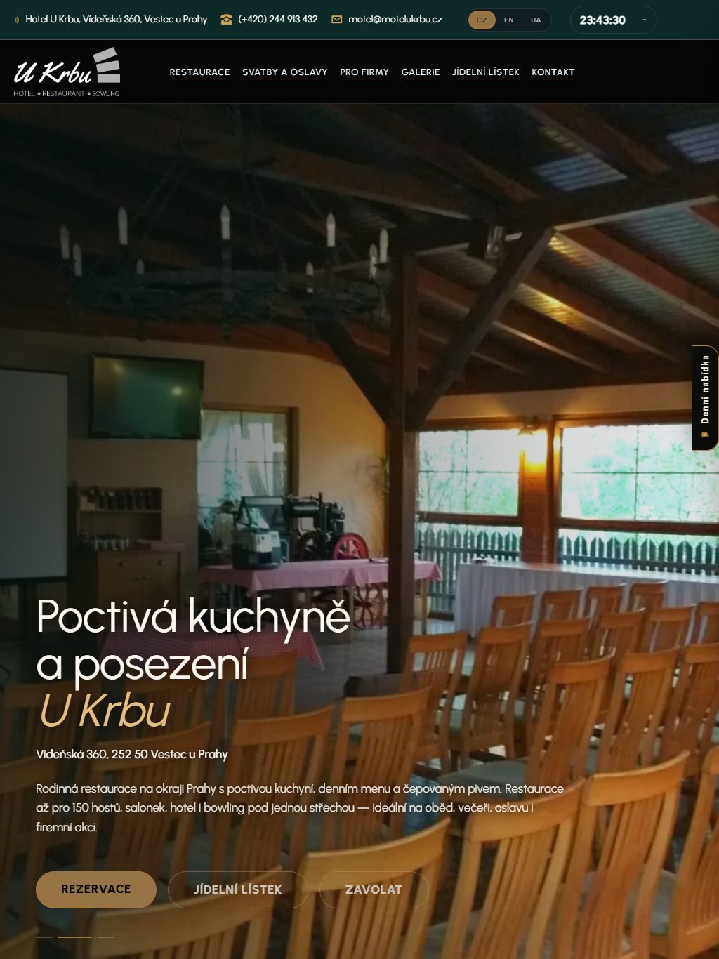 Website von Restaurace U Krbu – Tablet