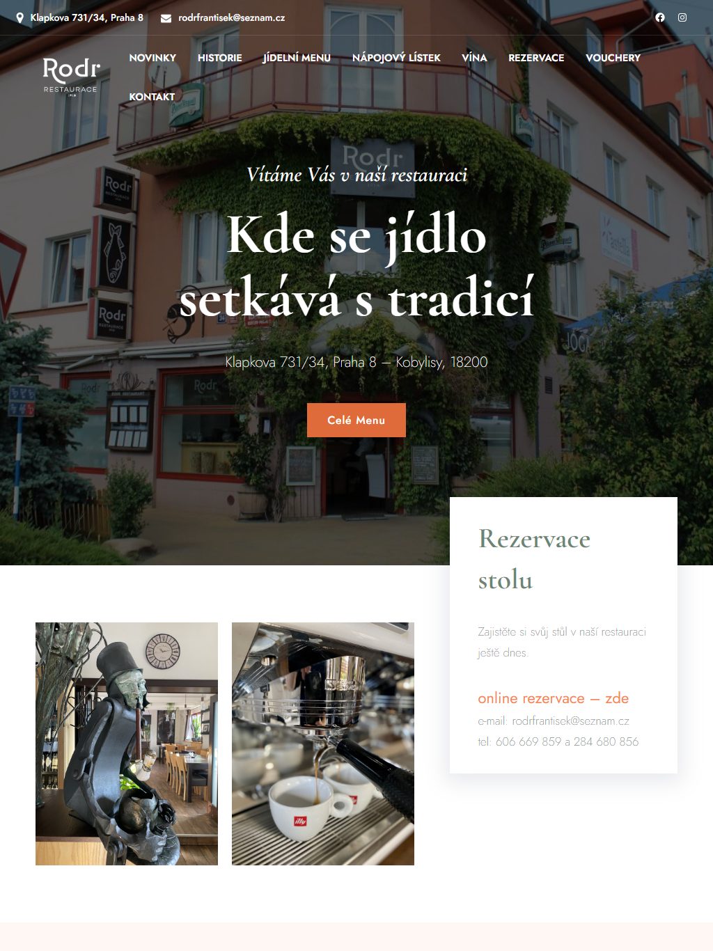 Website von Restaurace Rodr – Tablet